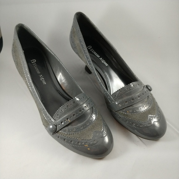 Etienne Aigner Kitten Heeled Oxford Shoe NWOT Size 6 Gray - Picture 2 of 6